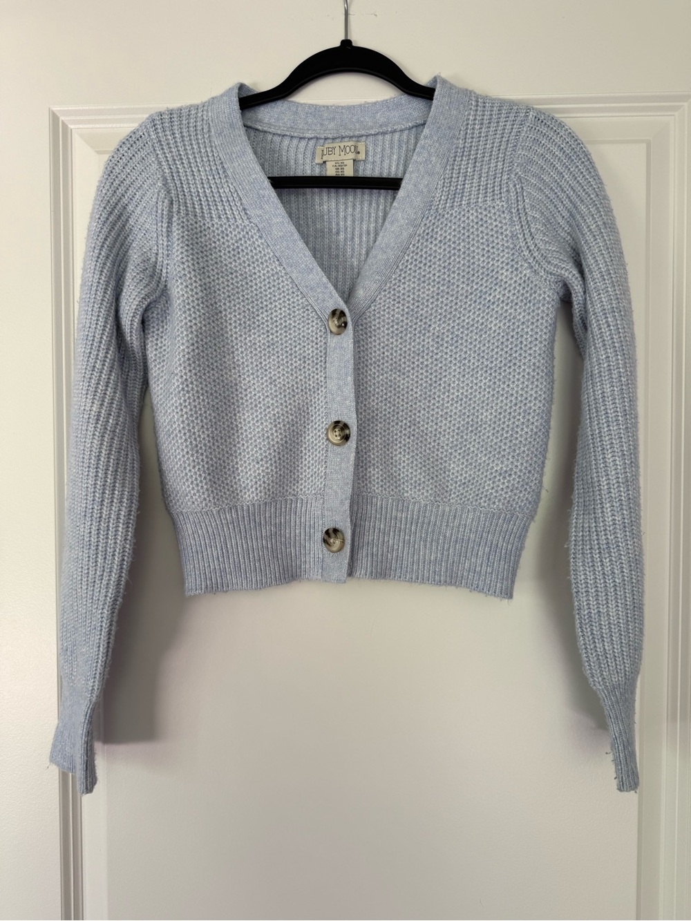 ruby moon Pale Blue V-Neck Cropped Knit Cardigan